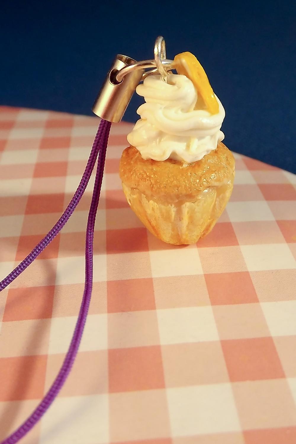 Polymer Cupcake Charm. Clay Lemon Cupcake Charm For Mobile Phones Etc.